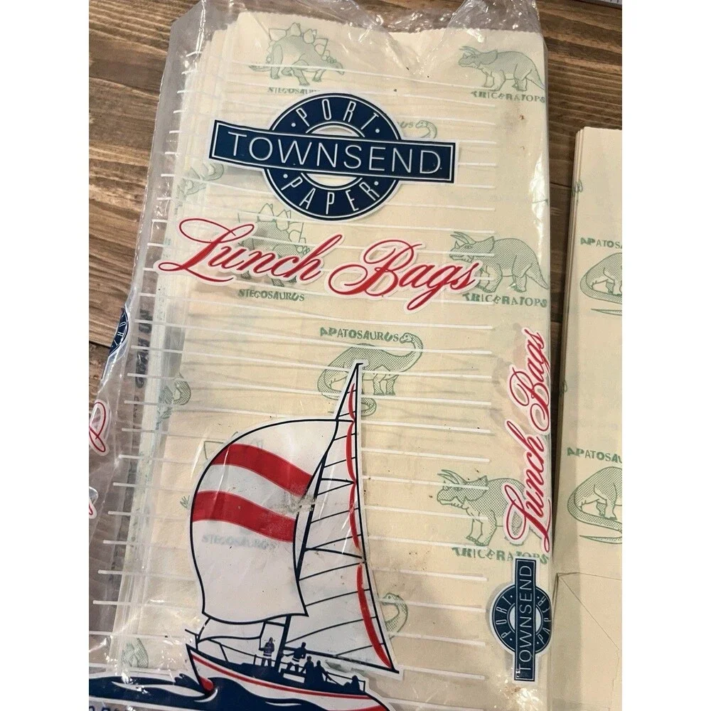 VINTAGE  Paper LUNCH BAGS w ORIGINAL Opened Packaging Yellow Dinosaur Port Wash